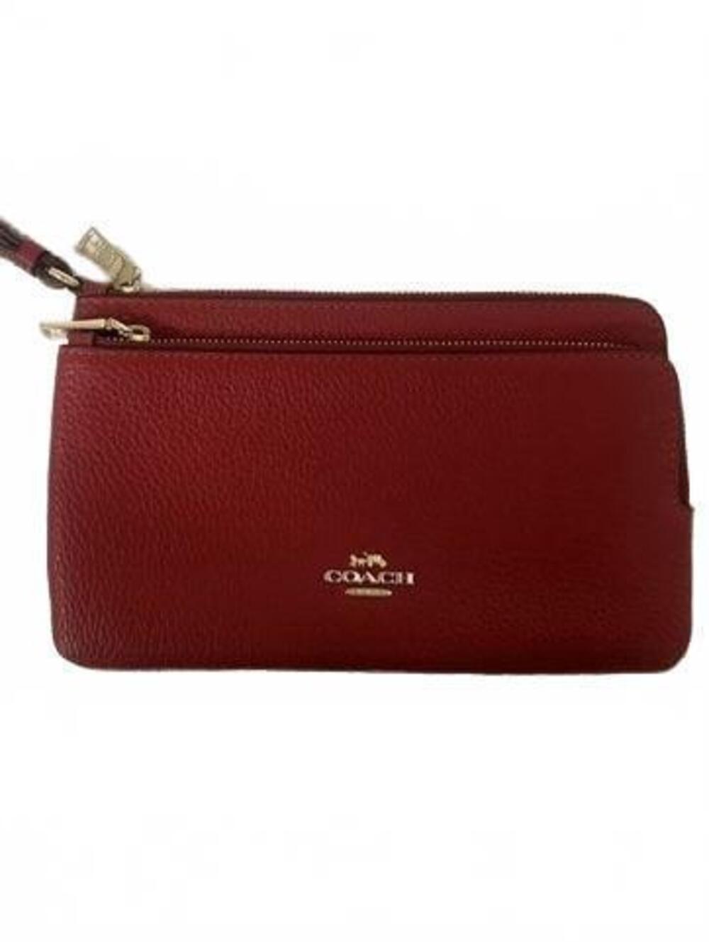 Coach Double Zip Wristlet Wallet in True Red Pebbled Leather